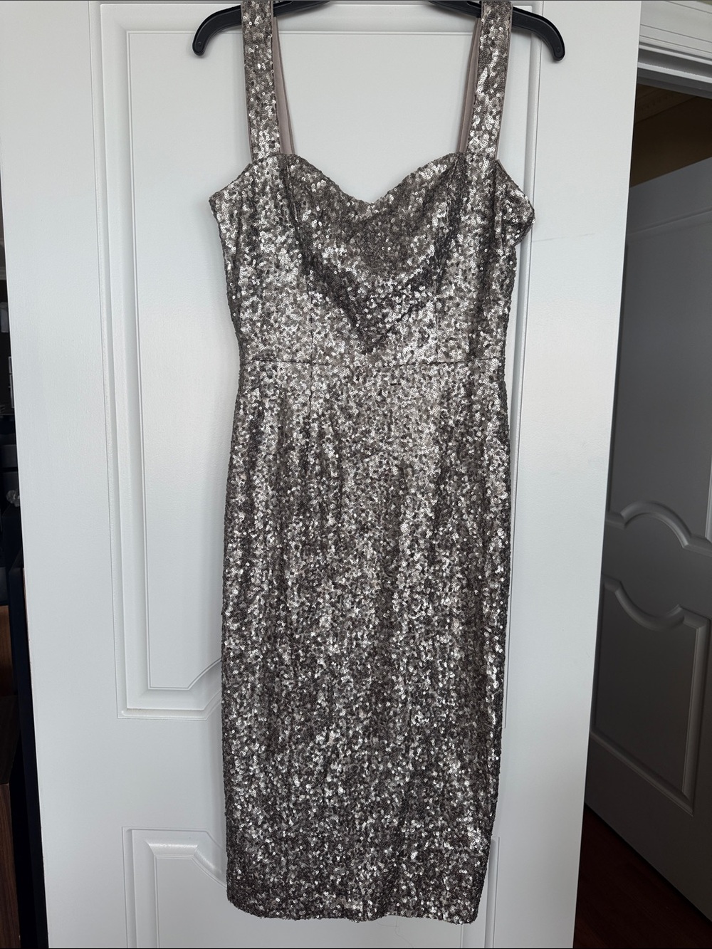 Dress the Population Silver Sequin Midi Dress